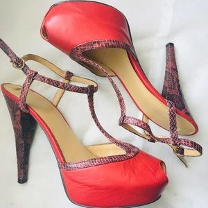 Nine West fire red size 8.5 peep toe stilettos